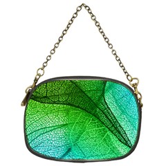 3d Leaves Texture Sheet Blue Green Chain Purse (one Side)