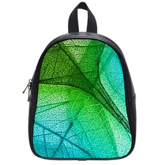 3d Leaves Texture Sheet Blue Green School Bag (small)