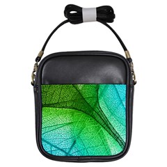 3d Leaves Texture Sheet Blue Green Girls Sling Bag