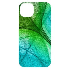 3d Leaves Texture Sheet Blue Green Iphone 14 Plus Black Uv Print Case