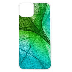 3d Leaves Texture Sheet Blue Green Iphone 15 Tpu Uv Print Case