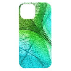 3d Leaves Texture Sheet Blue Green Iphone 15 Black Uv Print Pc Hardshell Case