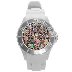 Spanish Gothic Girls Pattern Round Plastic Sport Watch (l)