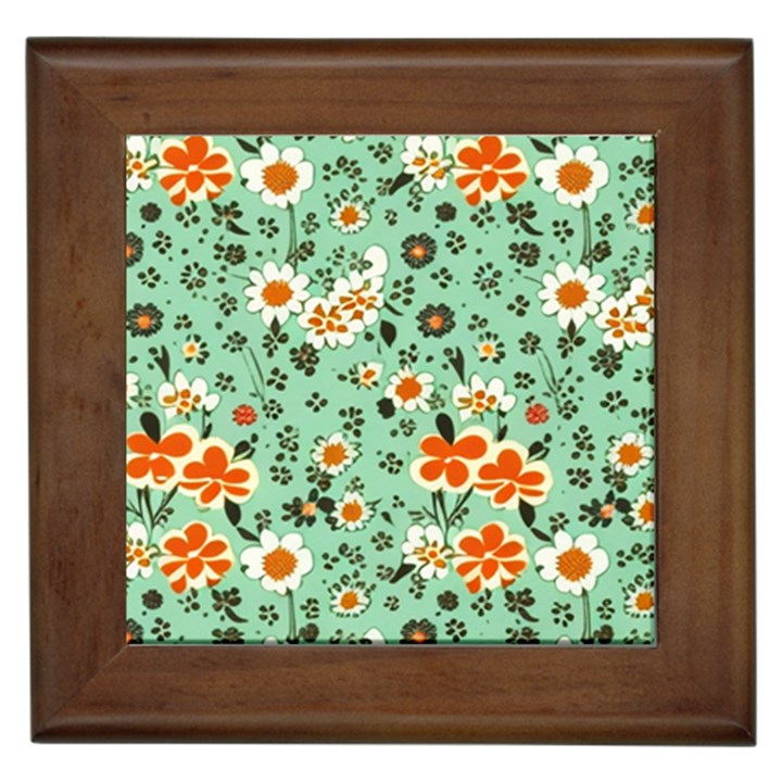 Retro 1960s Flowers Pattern 3 Framed Tile