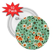 Retro 1960s Flowers Pattern 3 2 25  Buttons (10 Pack) 