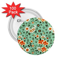 Retro 1960s Flowers Pattern 3 2 25  Buttons (100 Pack) 