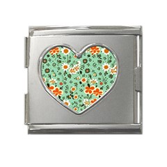 Retro 1960s Flowers Pattern 3 Mega Link Heart Italian Charm (18mm)