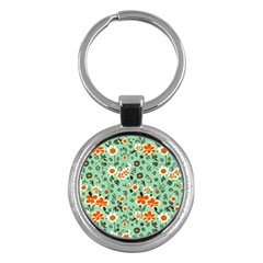 Retro 1960s Flowers Pattern 3 Key Chain (round)