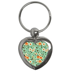 Retro 1960s Flowers Pattern 3 Key Chain (heart)