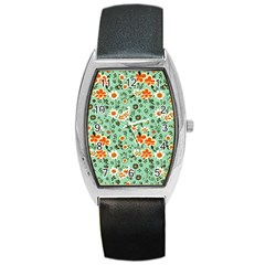 Retro 1960s Flowers Pattern 3 Barrel Style Metal Watch