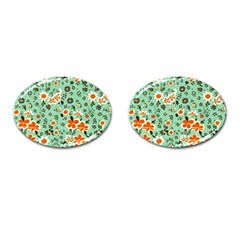 Retro 1960s Flowers Pattern 3 Cufflinks (oval)