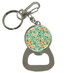 Retro 1960s Flowers Pattern 3 Bottle Opener Key Chain