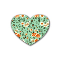 Retro 1960s Flowers Pattern 3 Rubber Coaster (heart)