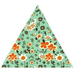 Retro 1960s Flowers Pattern 3 Wooden Puzzle Triangle by violetheavensky