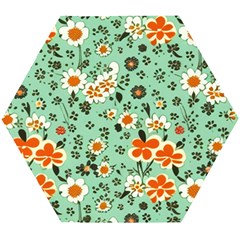 Retro 1960s Flowers Pattern 3 Wooden Puzzle Hexagon