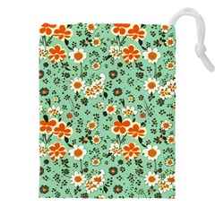 Retro 1960s Flowers Pattern 3 Drawstring Pouch (5xl)