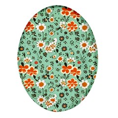 Retro 1960s Flowers Pattern 3 Oval Glass Fridge Magnet (4 Pack)