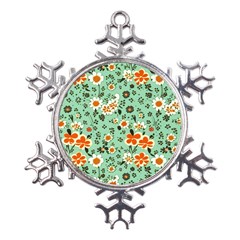 Retro 1960s Flowers Pattern 3 Metal Large Snowflake Ornament by violetheavensky