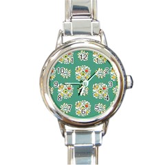 Retro 1960s Flowers Pattern 2 Round Italian Charm Watch