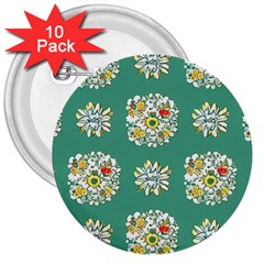 Retro 1960s Flowers Pattern 2 3  Buttons (10 Pack) 