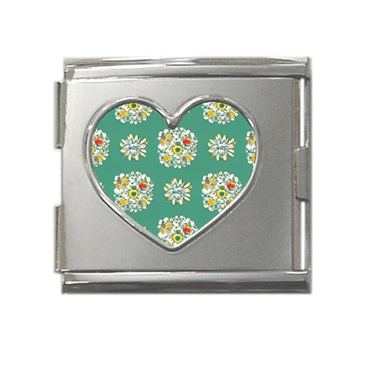 Retro 1960s Flowers Pattern 2 Mega Link Heart Italian Charm (18mm)