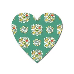 Retro 1960s Flowers Pattern 2 Heart Magnet