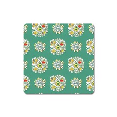 Retro 1960s Flowers Pattern 2 Square Magnet