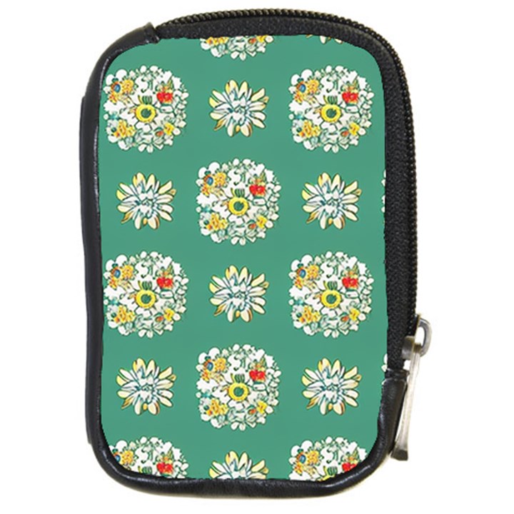 Retro 1960s Flowers Pattern 2 Compact Camera Leather Case