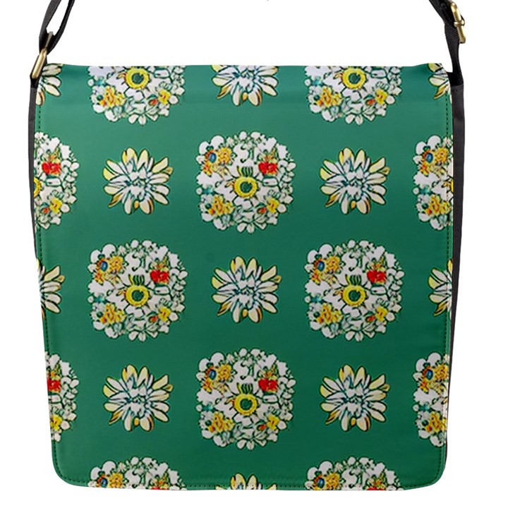 Retro 1960s Flowers Pattern 2 Flap Closure Messenger Bag (S)