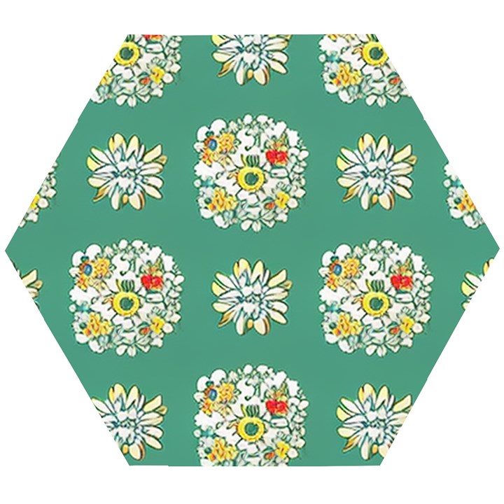 Retro 1960s Flowers Pattern 2 Wooden Puzzle Hexagon