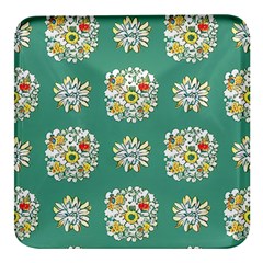 Retro 1960s Flowers Pattern 2 Square Glass Fridge Magnet (4 Pack)