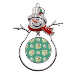 Retro 1960s Flowers Pattern 2 Metal Snowman Ornament by violetheavensky