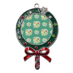 Retro 1960s Flowers Pattern 2 Metal X mas Lollipop With Crystal Ornament