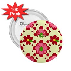 Retro 1960s Flowers Pattern 4 2 25  Buttons (100 Pack) 