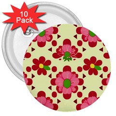 Retro 1960s Flowers Pattern 4 3  Buttons (10 Pack) 