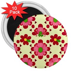 Retro 1960s Flowers Pattern 4 3  Magnets (10 Pack) 