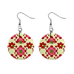 Retro 1960s Flowers Pattern 4 Mini Button Earrings