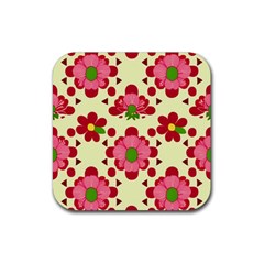 Retro 1960s Flowers Pattern 4 Rubber Coaster (square) by patterns123