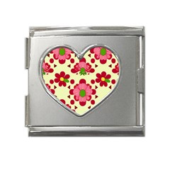 Retro 1960s Flowers Pattern 4 Mega Link Heart Italian Charm (18mm)