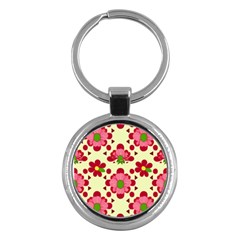 Retro 1960s Flowers Pattern 4 Key Chain (round)