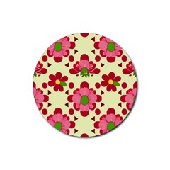 Retro 1960s Flowers Pattern 4 Rubber Coaster (round) by patterns123