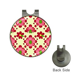 Retro 1960s Flowers Pattern 4 Hat Clips With Golf Markers