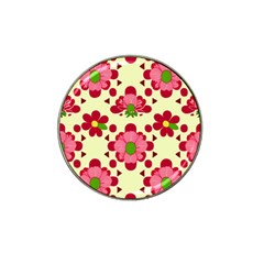 Retro 1960s Flowers Pattern 4 Hat Clip Ball Marker (4 Pack)