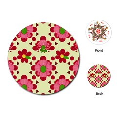 Retro 1960s Flowers Pattern 4 Playing Cards Single Design (round)