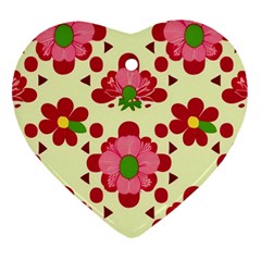 Retro 1960s Flowers Pattern 4 Heart Ornament (two Sides)