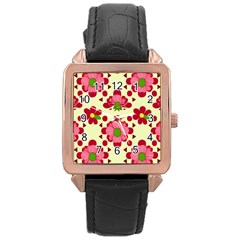 Retro 1960s Flowers Pattern 4 Rose Gold Leather Watch 