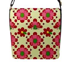 Retro 1960s Flowers Pattern 4 Flap Closure Messenger Bag (l)