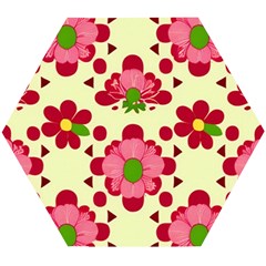 Retro 1960s Flowers Pattern 4 Wooden Puzzle Hexagon