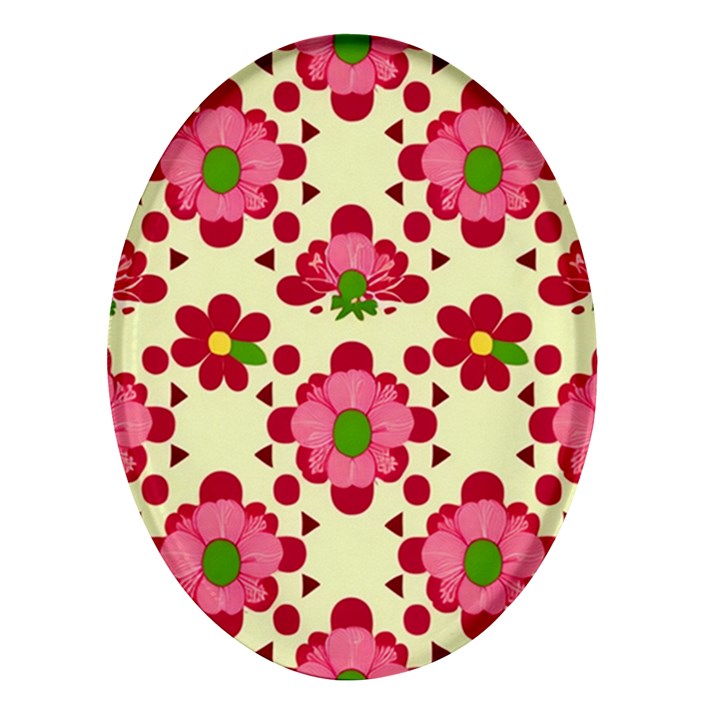 Retro 1960s Flowers Pattern 4 Oval Glass Fridge Magnet (4 pack)