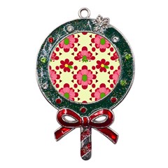 Retro 1960s Flowers Pattern 4 Metal X mas Lollipop With Crystal Ornament